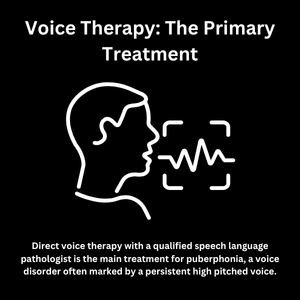 Graphic shows voice therapy as the main puberphonia treatment for persistent high-pitched voice issues