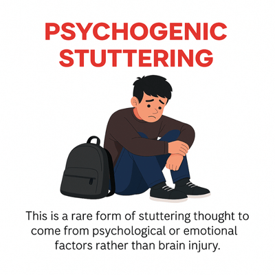 Infographic describes emotional factors that may cause sudden stuttering in teenager without brain injury