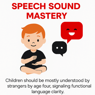 Illustration showing child learning clear speech sounds for language development and communication success