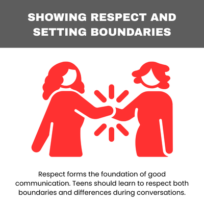 Illustration shows two teens shaking hands, symbolizing respect, boundaries, and healthy conversation skills development